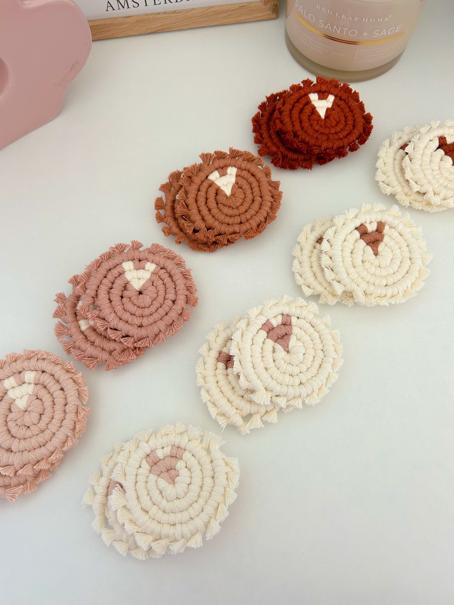 Solid Heart Macrame Car Coasters